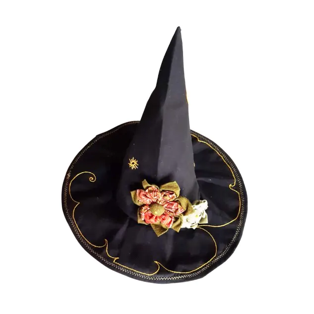 Handmade Embroidered Witch Hat - Black