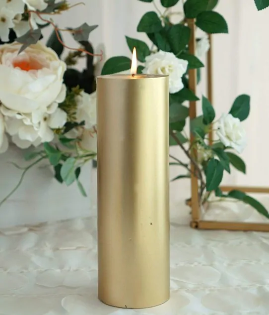 Golden Round Pillar Candle - Lavender, large