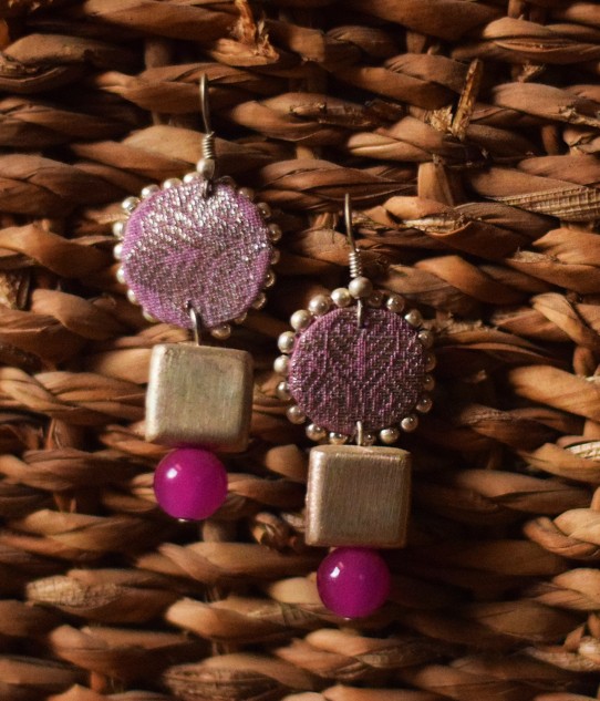 Upcycled Ambari Baby Pink Silver Handmade Earrings 