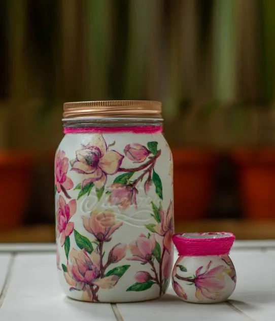 Upcycled Home Decor - Floral Jar