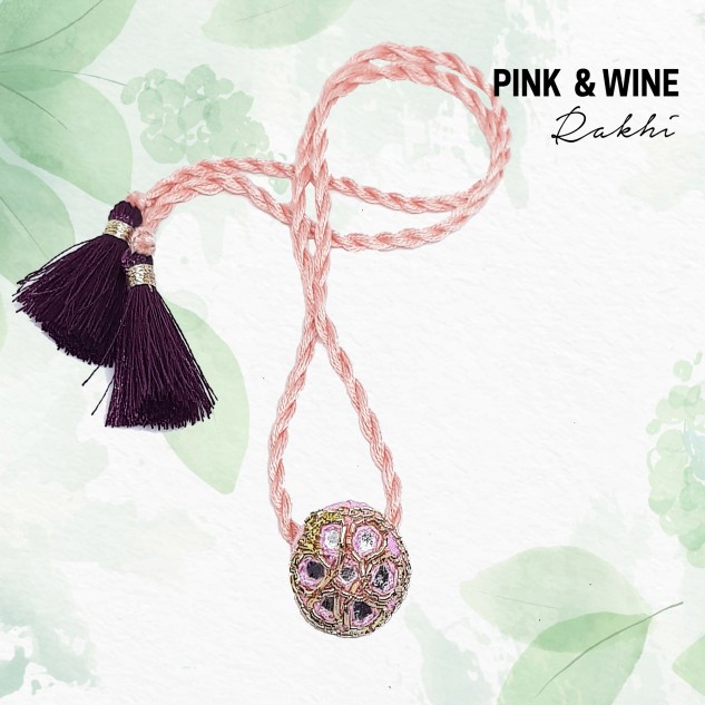 Zardozi Pieces with Mirror Work Rakhi - Pink & Wine