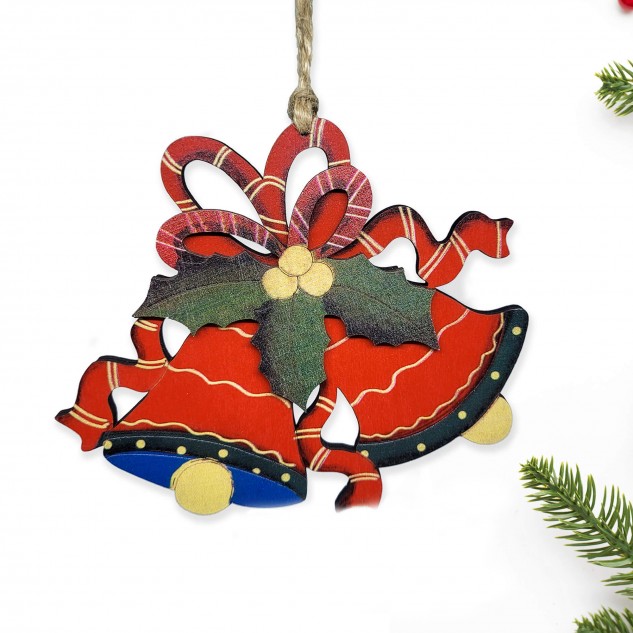 Wooden Jingle Bell Ornament - Red