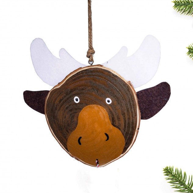 Wooden Reindeer Slice Ornament - Brown
