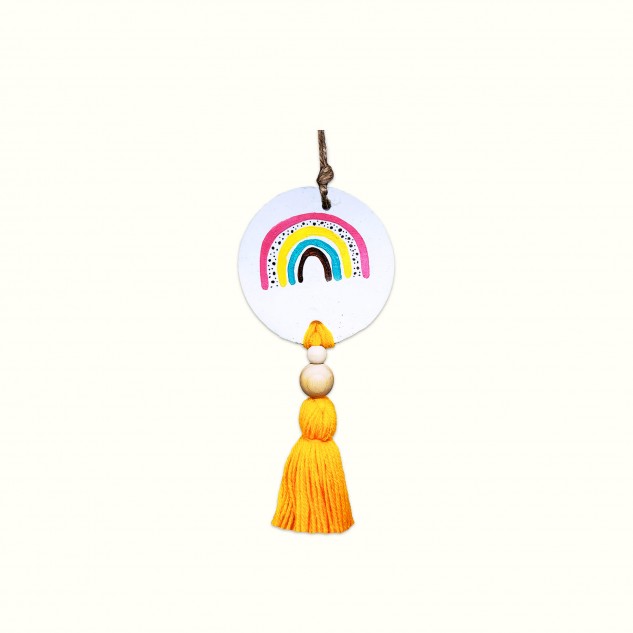 Rainbow Bauble with Tassel Ornament|Made from Recycled Paper Clay - White