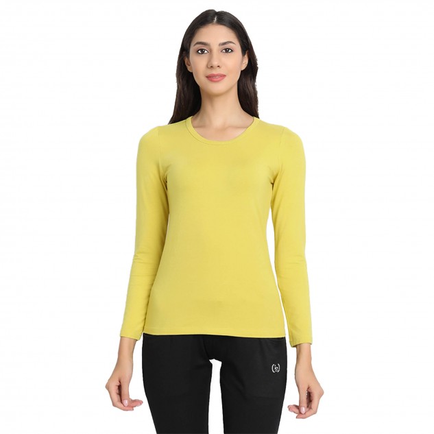 Bamboo Fabric Women's Full Sleeve T-Shirt - Yellow, Size L