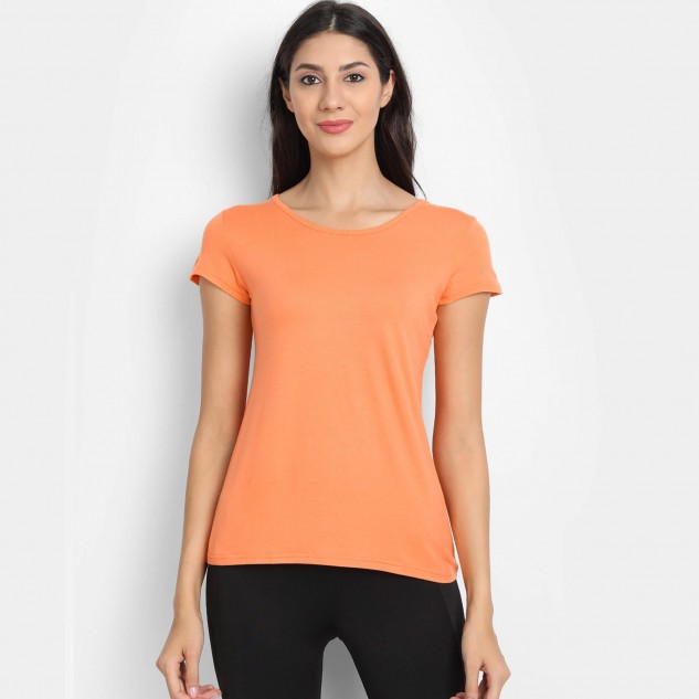 Women's Organic Bamboo Fabric Half Sleeve T-Shirt - Papaya, Size XL