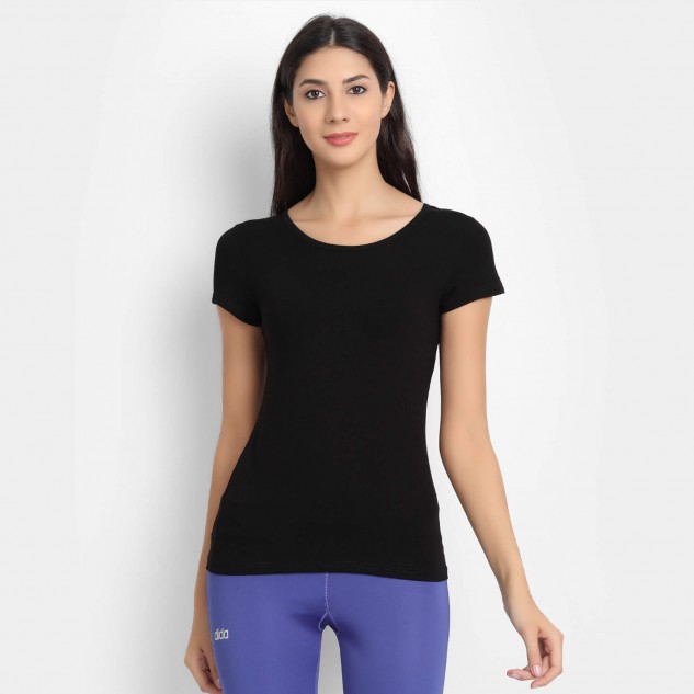 Women's Organic Bamboo Fabric Half Sleeve T-Shirt - Black, Size L