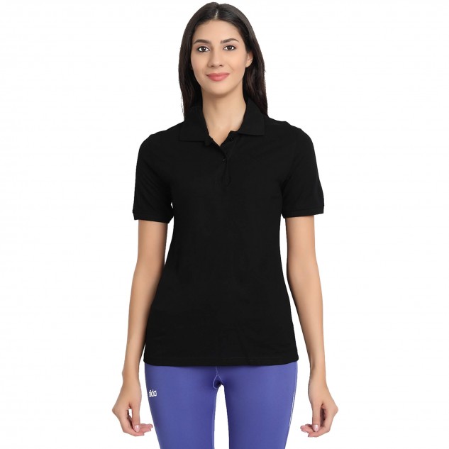 Women's Organic Bamboo Fabric Polo T-Shirt - Black, Size S