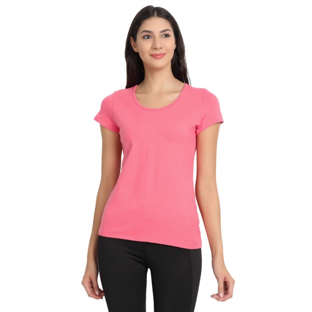Women's Organic Bamboo Fabric Half Sleeve T-Shirt - Pink, Size L