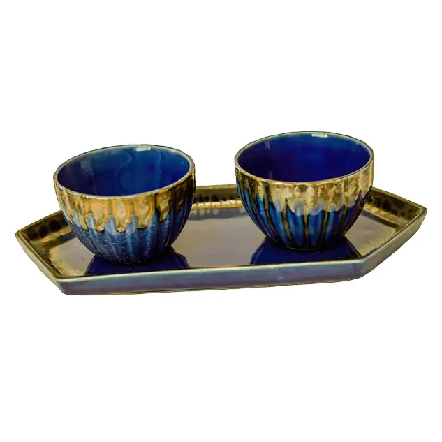 Ceramic Bowl and Tray Set - Royal Blue