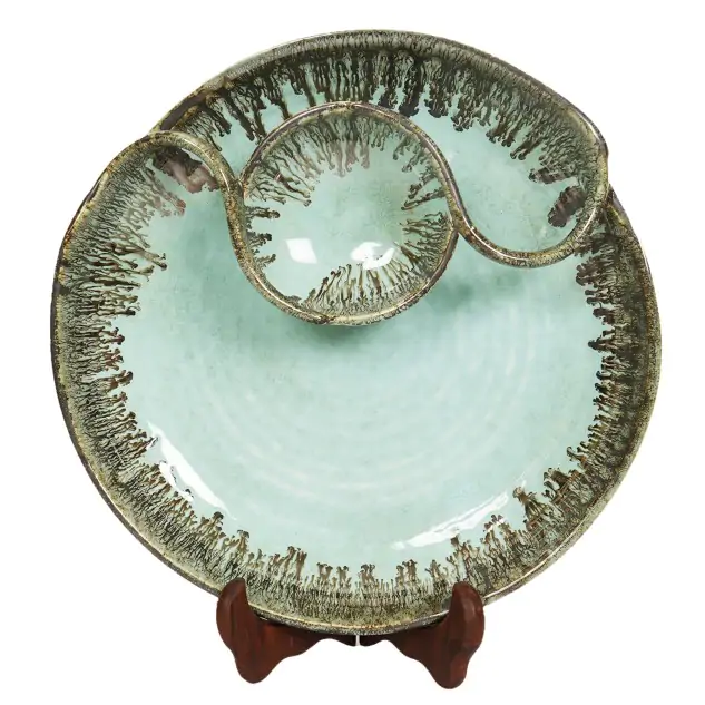 Ceramic Chip & Dip Platter - Turquoise, Big