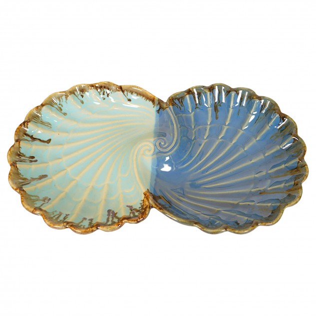 Handmade Ceramic Double Shell Platter - Blue & Turquoise