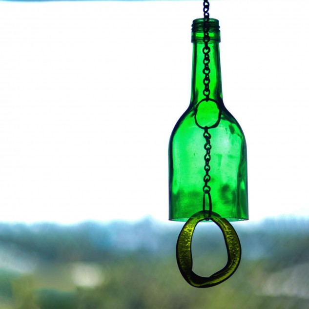 Upcycled Wine Bottle Windchime - Green