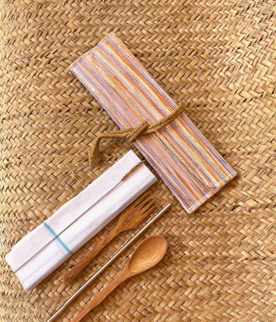 Handwoven Cutlery Kit, Made from Upcycled Plastic, Multi Colour