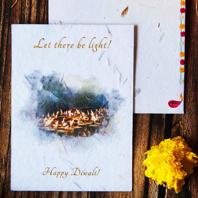 Handmade Theme Printed Stamp|Temple Lights Greeting Card with Envelope