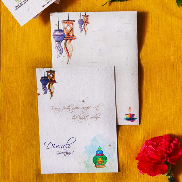Handmade Theme Printed Stamp|Lanterns Greeting Card with Envelope