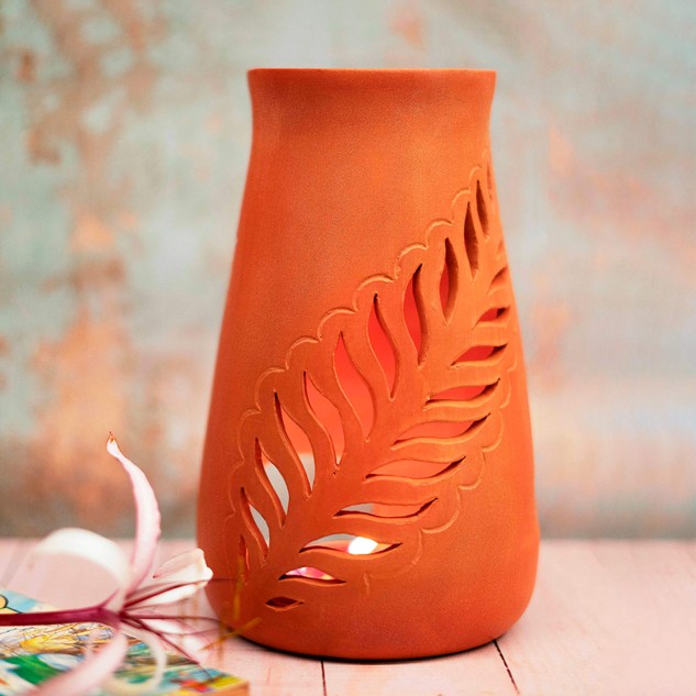 Handcrafted Terracotta Terra Fern Tealight Holder