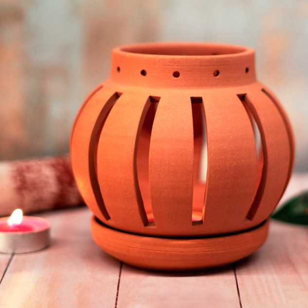 Handcrafted Terracotta Terra Stripe Tealight Holder