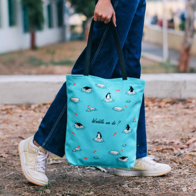 Waddle We Do Organic Cotton Tote Bag - Blue