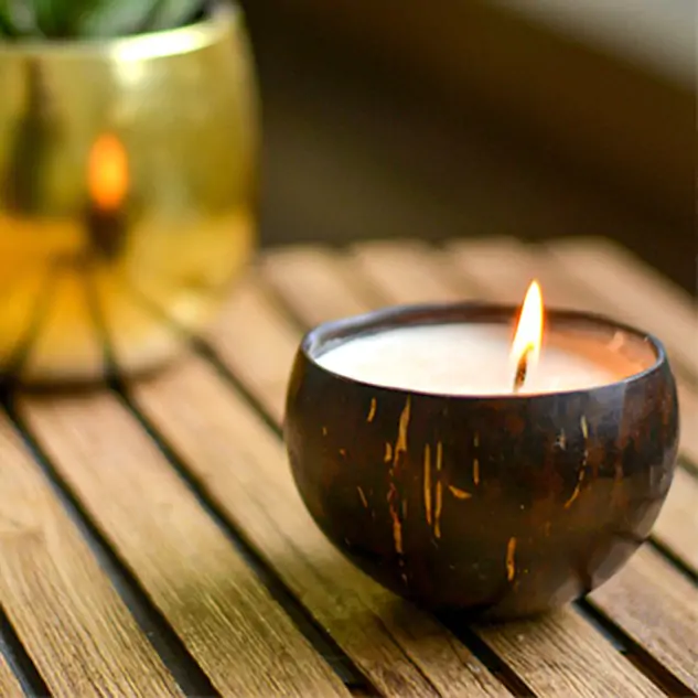 Handcrafted Coconut Shell Soy Wax Scented Candle - Lavender, 150 grams
