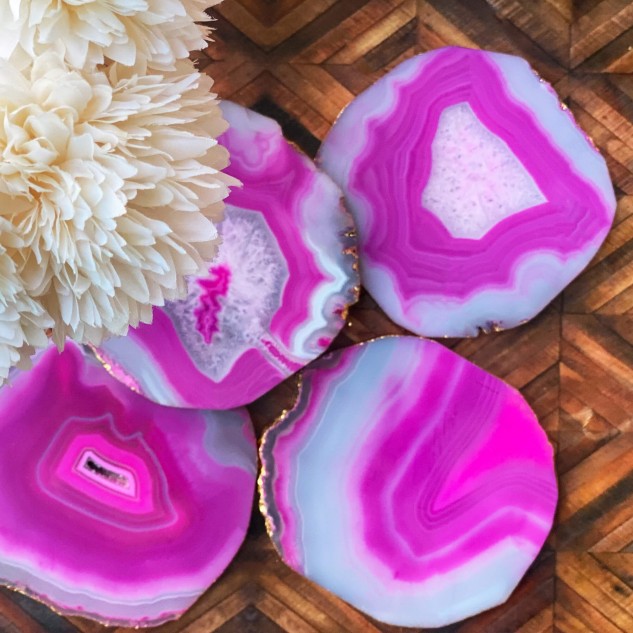 Handcrafted Agate Coaster - Pink, Pack of 4