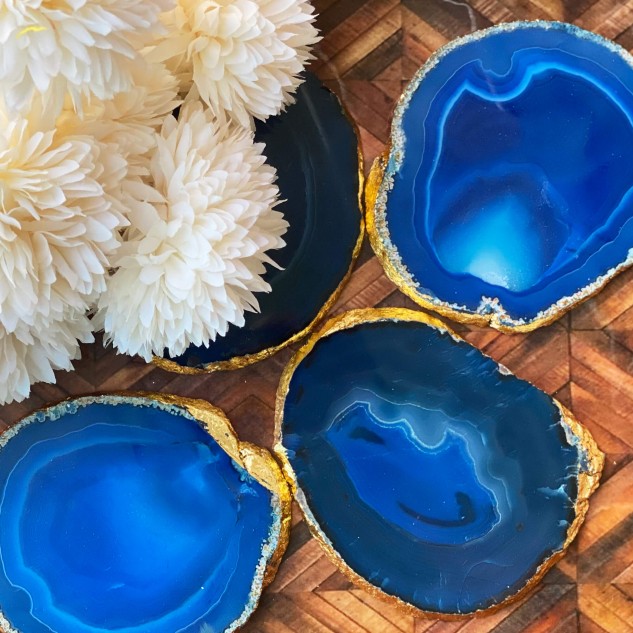 Handcrafted Agate Coaster - Blue, Pack of 4