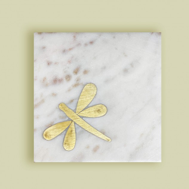 Brass Inlay Dragonfly Coaster - White, Pack of 4
