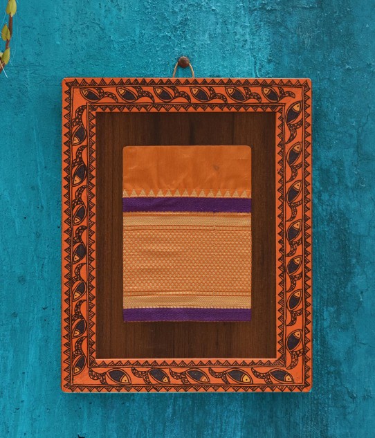 Upcycled Fish Madhubani Handpainted Fabric Wall Frame