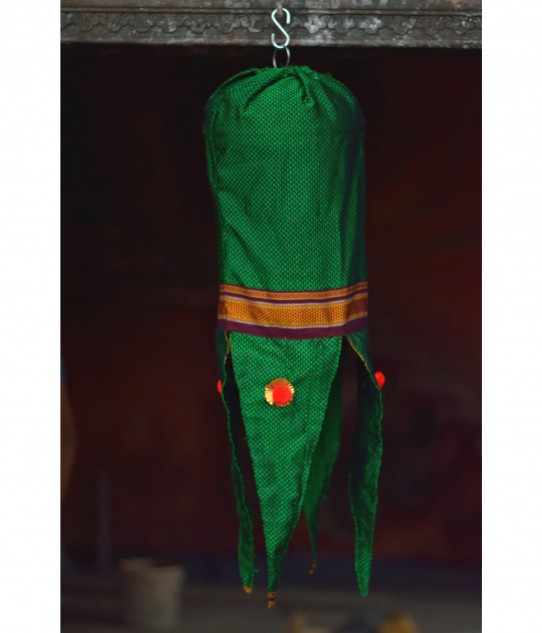 Green Handloom Khun Fabric Lantern cum Bag
