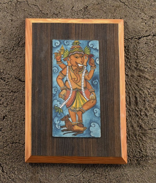 Upcycled Ganesha Kerla Mural Hand-painted Wooden Wall Frame