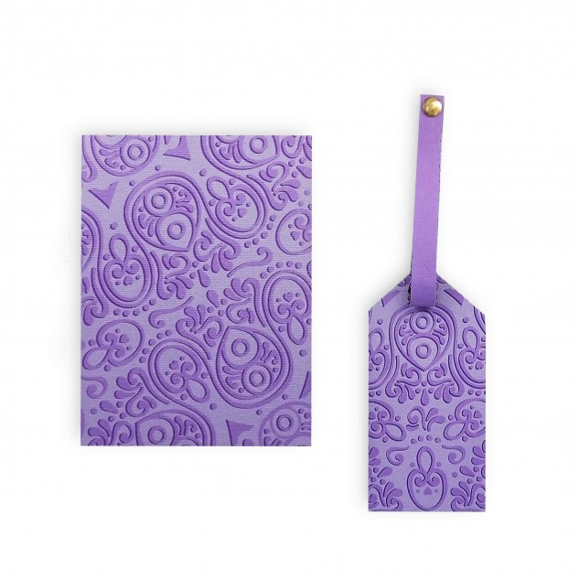 Monochrome Gift Set Passport Cover + Luggage Tag - Purple
