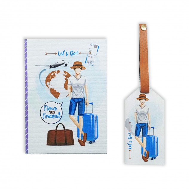 Traveller Dude Gift Set Passport Cover + Luggage Tag - Blue & Brown