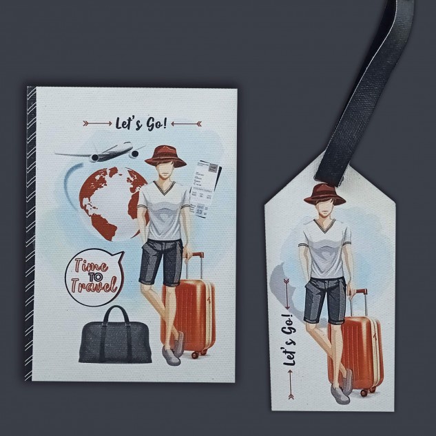 Traveller Dude Gift Set Passport Cover + Luggage Tag - Dark Grey & Orange