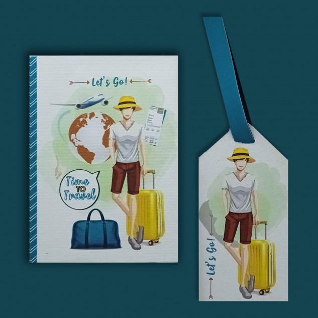 Traveller Dude Gift Set Passport Cover + Luggage Tag - Yellow & Teal