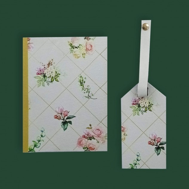 Vintage Floral Gift Set Passport Cover + Luggage Tag - Cream, Floral Print