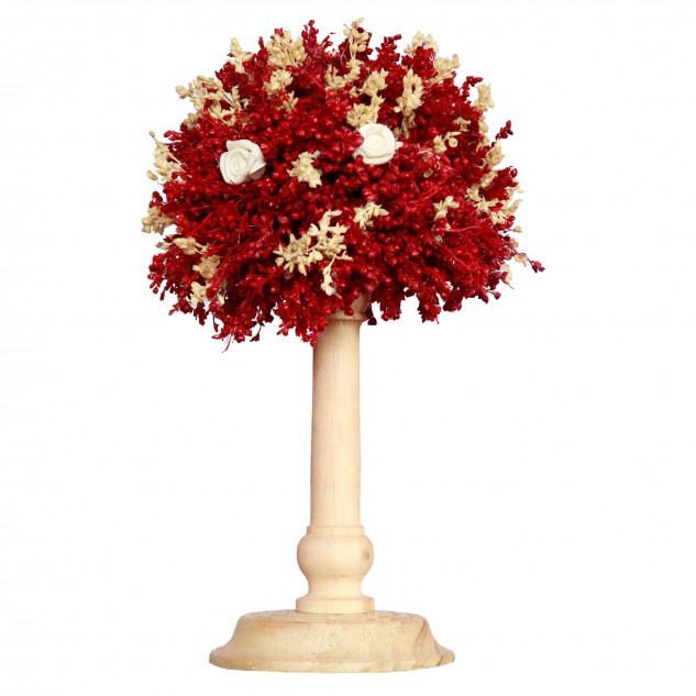 Handcrafted Red Flower Arrangement on a Beautifully Carved Wooden Structure
