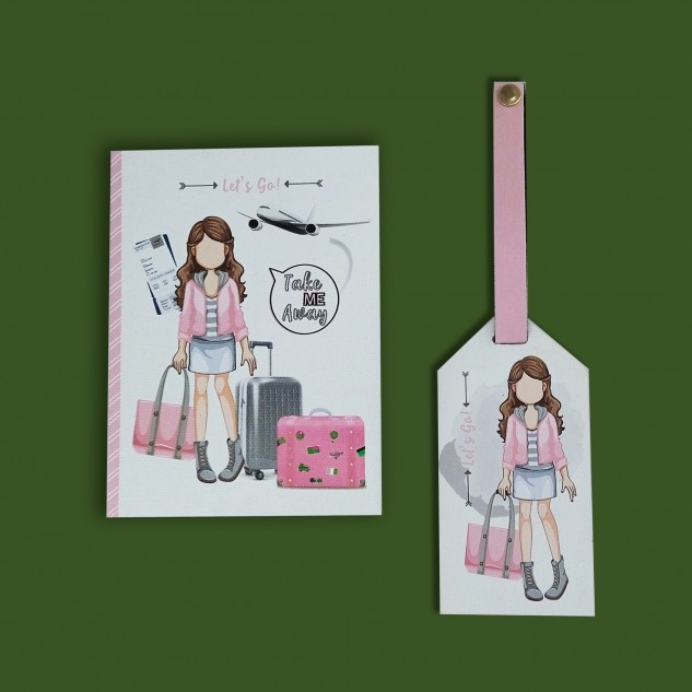 Traveller Chic Gift Set Passport Cover + Luggage Tag - Pink & Grey