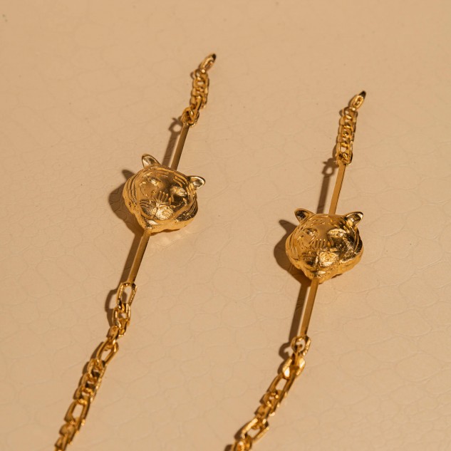 Handmade Brass & Gold Plated Tigris Mask/Specs Chain - Golden