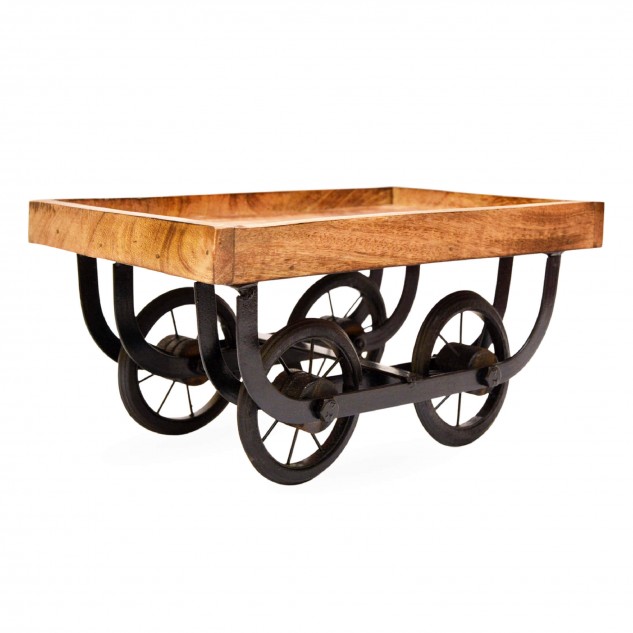 Wood and Iron Kart/Thela Platter with Moveable Wheels