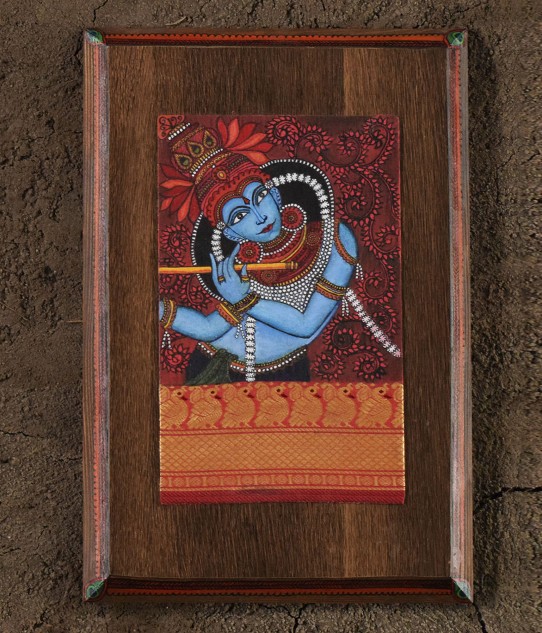 Upcycled Krishna Kerla Mural Hand-painted Wooden Wall Frame