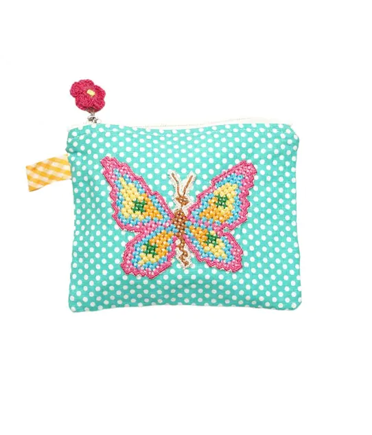 Cotton Storage Pouch with Butterfly Motifs