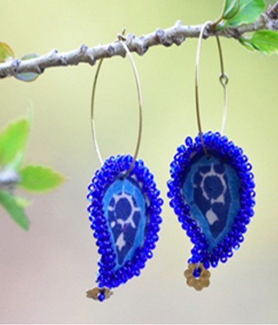 Upcycled Blue Paisley Block Printed Handmade Earrings