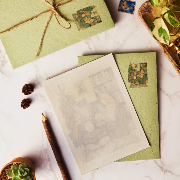Handmade Letter Writing Kit with Envelope - Green Beans, Set of 4