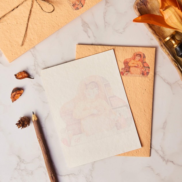 Handmade Letter Writing Kit with Envelope - Orange Sporange, Set of 4