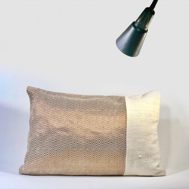 Handwoven Cushion Cover - Beige, Copper & Off White | Made from Upcycled Industrial Waste