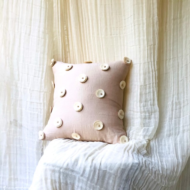 Handwoven Cushion Cover - Beige & Off White, Square | Made from Upcycled Industrial Waste