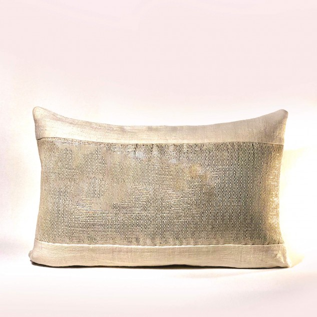 Handwoven Cushion Cover - Silver & Off White | Made from Upcycled Industrial Waste
