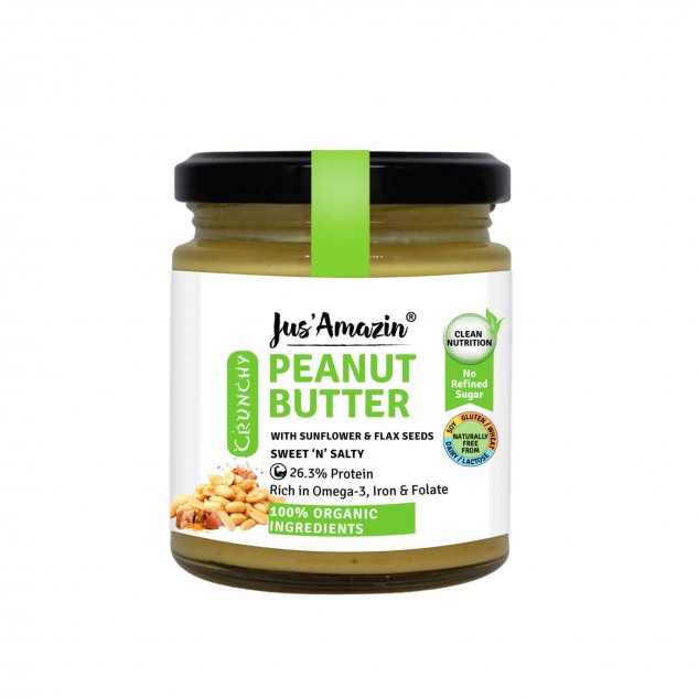 Crunchy Organic Peanut Butter with Flax and Sunflower Seeds - 200 grams