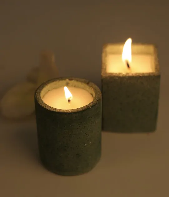 Green concrete candle set