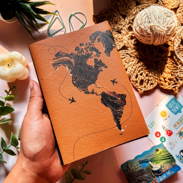 Cotton Canvas World Map Passport Cover - Tan